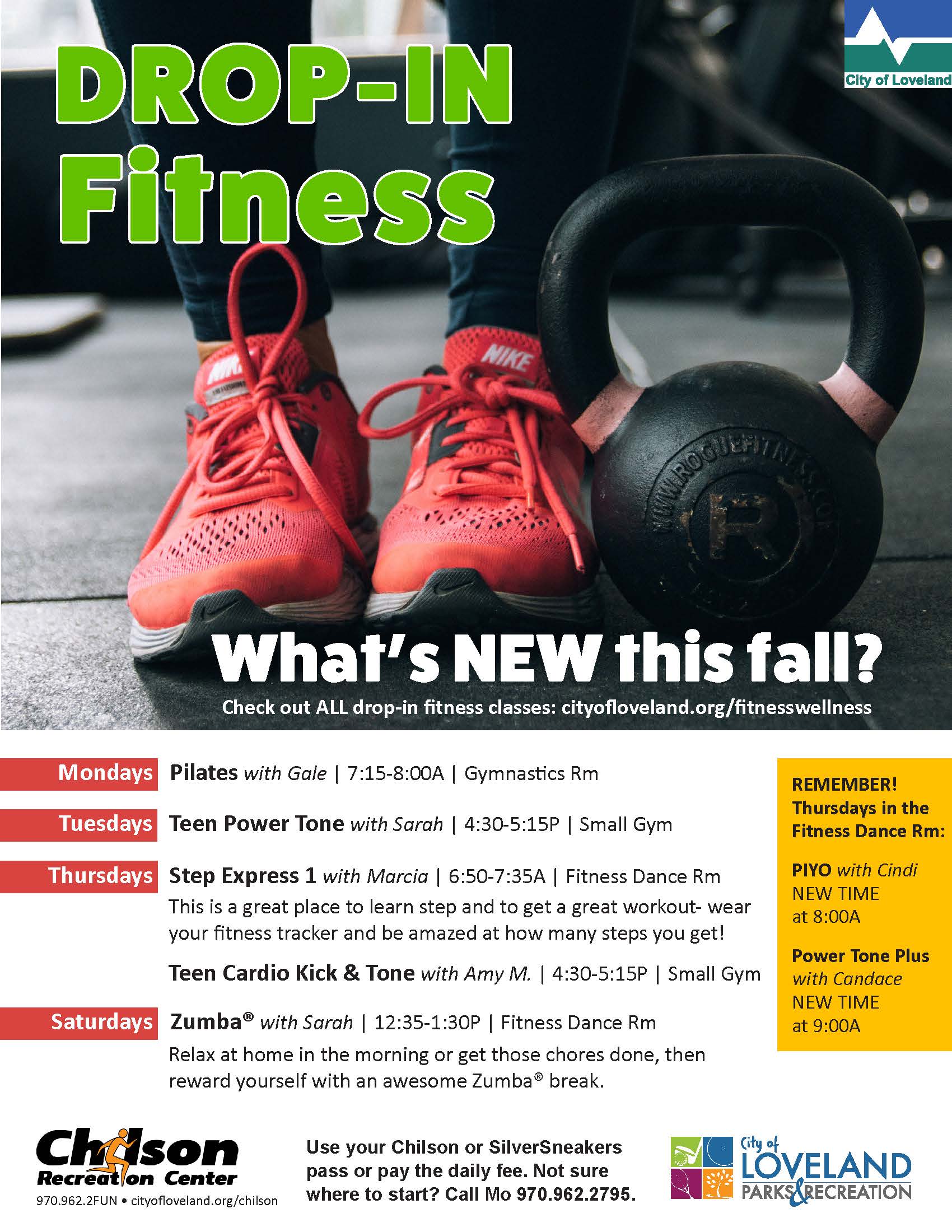 New drop-in classes this fall at Chilson Rec Center