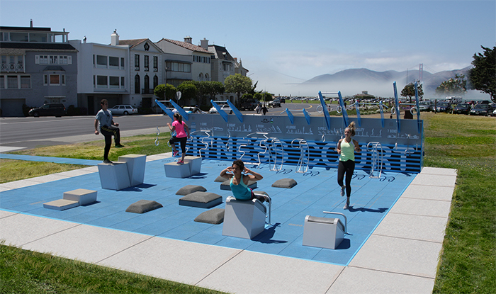 men and women exercising on outdoor fitness court