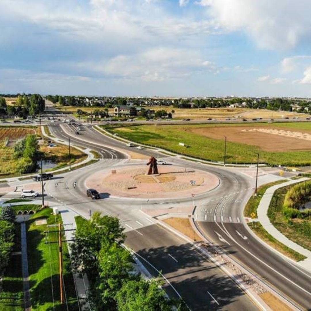 Aerial photograph of a roundabout at Boyd Lake