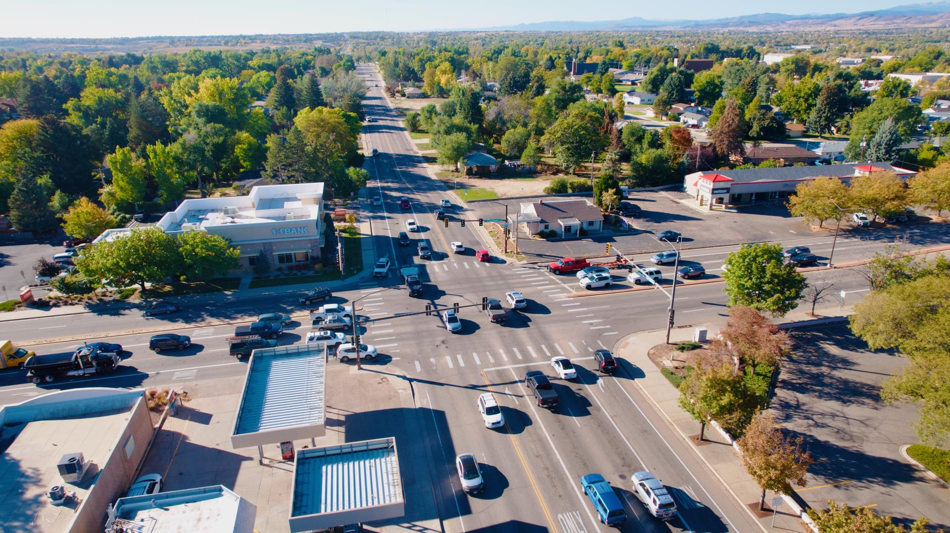 A drone image of the intersection at US 34 and Taft Avenue